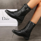 Ladies Lace Up Ankle Boots Chunky Platform Womens Biker Combat Zip Up Shoes Size