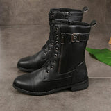 Ladies Lace Up Ankle Boots Chunky Platform Womens Biker Combat Zip Up Shoes Size