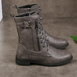 Ladies Lace Up Ankle Boots Chunky Platform Womens Biker Combat Zip Up Shoes Size