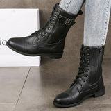 Ladies Lace Up Ankle Boots Chunky Platform Womens Biker Combat Zip Up Shoes Size