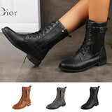 Ladies Lace Up Ankle Boots Chunky Platform Womens Biker Combat Zip Up Shoes Size