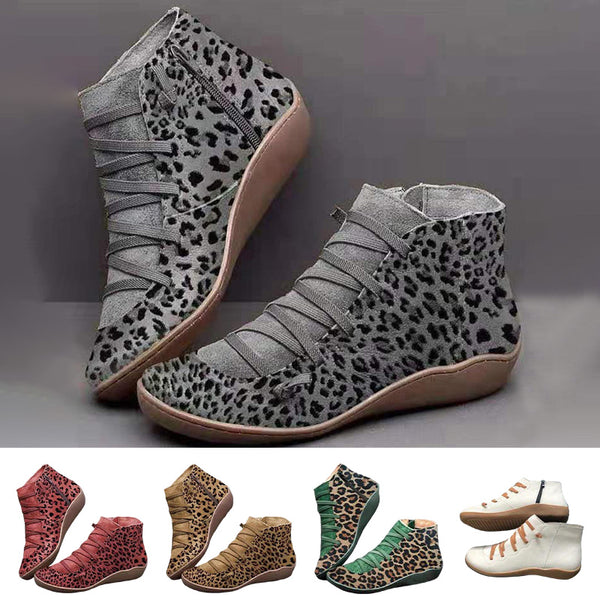 Womens Ladies Arch Support Ankle Boots Lace Up Zip Up Flat Shoes Casual Booties