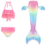 Kids Girls 3Pcs Mermaid Tail Swimming Bikini Set Swimwear Swimmable Costumes Kit
