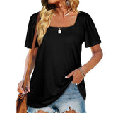 Women Loose Solid Color Ruched Tunic Short Sleeve Stripe T Shirts