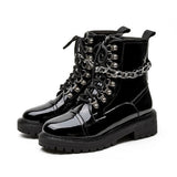 Womens Chain Chunky Platform Ankle Boots Lace Up Zip Combat Army Goth Punk Boot