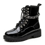 Womens Chain Chunky Platform Ankle Boots Lace Up Zip Combat Army Goth Punk Boot