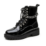 Womens Chain Chunky Platform Ankle Boots Lace Up Zip Combat Army Goth Punk Boot