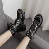 Womens Chain Chunky Platform Ankle Boots Lace Up Zip Combat Army Goth Punk Boot