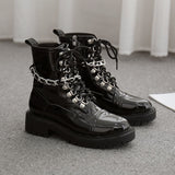 Womens Chain Chunky Platform Ankle Boots Lace Up Zip Combat Army Goth Punk Boot