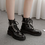 Womens Chain Chunky Platform Ankle Boots Lace Up Zip Combat Army Goth Punk Boot
