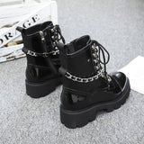 Womens Chain Chunky Platform Ankle Boots Lace Up Zip Combat Army Goth Punk Boot