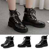 Womens Chain Chunky Platform Ankle Boots Lace Up Zip Combat Army Goth Punk Boot