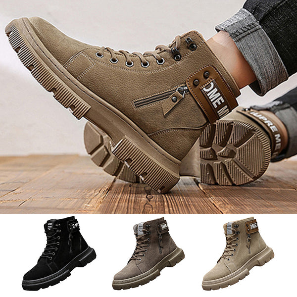 Men Walking Hiking Safety Booties Lace Up Lightweight Ankle Boot Casual Anti Slip Flat Shoes