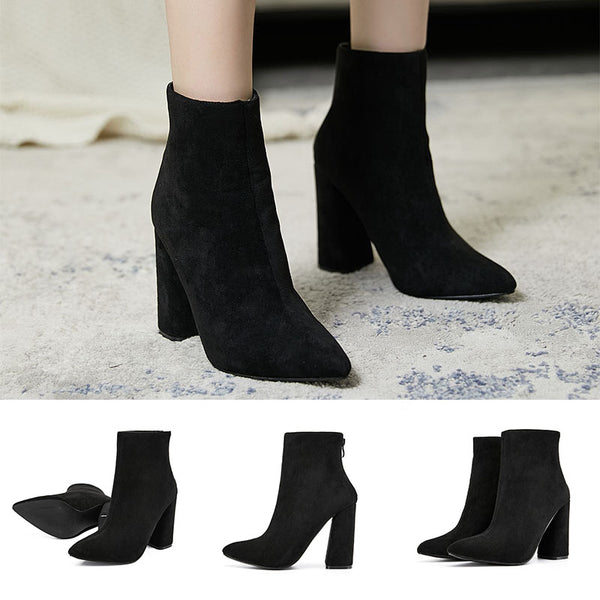 LADIES WOMENS ANKLE CHELSEA BLOCK CHUNKY HIGH HEEL PLATFORM SHOES BOOTS SIZE 6-9