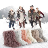 Women Fuzzy Fluffy Furry Round Toe Suede Winter Snow Boots Faux Fur Flat Shoes