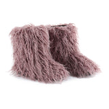 Women Fuzzy Fluffy Furry Round Toe Suede Winter Snow Boots Faux Fur Flat Shoes