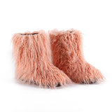 Women Fuzzy Fluffy Furry Round Toe Suede Winter Snow Boots Faux Fur Flat Shoes