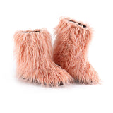 Women Fuzzy Fluffy Furry Round Toe Suede Winter Snow Boots Faux Fur Flat Shoes
