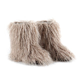 Women Fuzzy Fluffy Furry Round Toe Suede Winter Snow Boots Faux Fur Flat Shoes