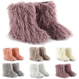 Women Fuzzy Fluffy Furry Round Toe Suede Winter Snow Boots Faux Fur Flat Shoes