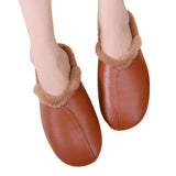 Women's Mule Leather Slip On Fur Mules Backless Flats Loafers Furry Slide Shoes