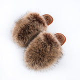Women Faux Furry Sliders Fuzzy Fluffy Slippers Flat Soft Closed Toe Slip On Shoe