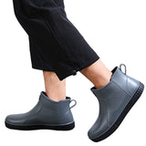 Men Waterproof Rain Short Boots Garden Work Non Slip Casual Slip On Lightweight Resistant Rainboots Flat Shoes