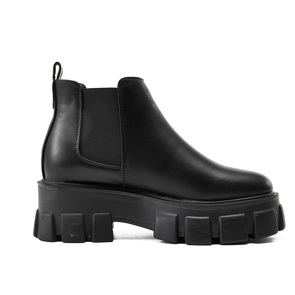 Women Chelsea Booties Punk Platform Flat Ankle Boots Slip On Round Toe Lightweight Anti Slip Casual Shoes