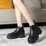 Women Chelsea Booties Punk Platform Flat Ankle Boots Slip On Round Toe Lightweight Anti Slip Casual Shoes