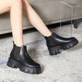 Women Chelsea Booties Punk Platform Flat Ankle Boots Slip On Round Toe Lightweight Anti Slip Casual Shoes