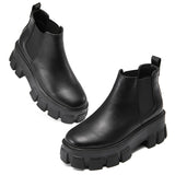 Women Chelsea Booties Punk Platform Flat Ankle Boots Slip On Round Toe Lightweight Anti Slip Casual Shoes