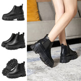 Women Chelsea Booties Punk Platform Flat Ankle Boots Slip On Round Toe Lightweight Anti Slip Casual Shoes