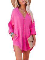 Nightshirts for Women Long Sleeve Sleepwear Loose Nightgown V Neck Casual Pajama T-shirts Dress