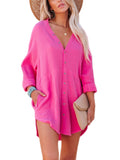 Nightshirts for Women Long Sleeve Sleepwear Loose Nightgown V Neck Casual Pajama T-shirts Dress
