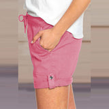 Women Folded Hem Short Hot Pants Plain Straight Leg Beach Shorts Mini Pant Buckle Bottoms