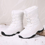 New Women's Plush Lined Snow Boots Lace Up Winter Mid Calf Platform Warm Boots