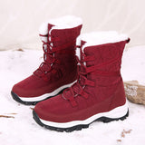 New Women's Plush Lined Snow Boots Lace Up Winter Mid Calf Platform Warm Boots