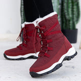 New Women's Plush Lined Snow Boots Lace Up Winter Mid Calf Platform Warm Boots
