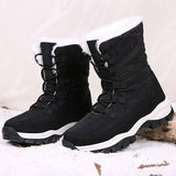 New Women's Plush Lined Snow Boots Lace Up Winter Mid Calf Platform Warm Boots