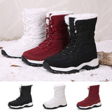 New Women's Plush Lined Snow Boots Lace Up Winter Mid Calf Platform Warm Boots