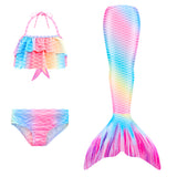 Kids Girls 3Pcs Mermaid Tail Swimming Bikini Set Swimwear Swimmable Costumes Kit