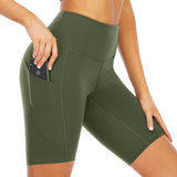 Women Shorts Yoga High Waist Workout Running Sports Elastic Side Pockets Shorts