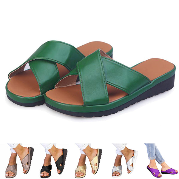 Womens Slip On Sandals Slides Sliders Wedge Heel Ladies Summer Platform Shoes