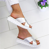 Womens Slip On Sandals Slides Sliders Wedge Heel Ladies Summer Platform Shoes