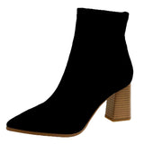 Women Suede Block Chunky Heel Ankle Boots Pointed Toe Casual Comfort Winter Shoes Fashion