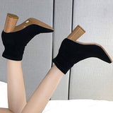 Women Suede Block Chunky Heel Ankle Boots Pointed Toe Casual Comfort Winter Shoes Fashion
