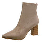 Women Suede Block Chunky Heel Ankle Boots Pointed Toe Casual Comfort Winter Shoes Fashion