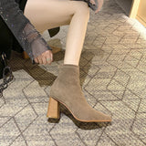 Women Suede Block Chunky Heel Ankle Boots Pointed Toe Casual Comfort Winter Shoes Fashion