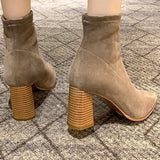 Women Suede Block Chunky Heel Ankle Boots Pointed Toe Casual Comfort Winter Shoes Fashion