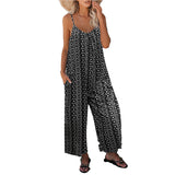 Spaghetti Strap Jumpsuits Romper for Womens Casual Sleeveless Wide Leg Playsuit Leopart Lounge Pants with Pocket